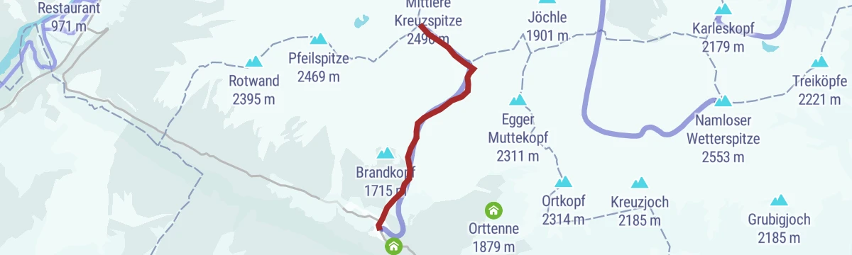 Route map: Skitour auf die Bortigscharte & Bschlaber Kreuzspitze